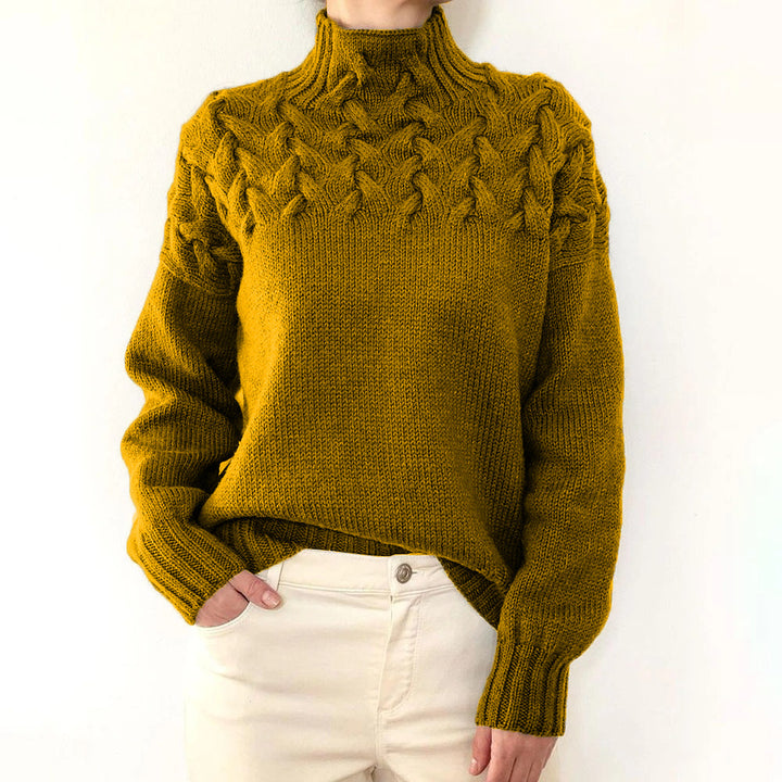 Damen nan Strickpullover mit Zopfstruktur und hohem Rollkragen Drune