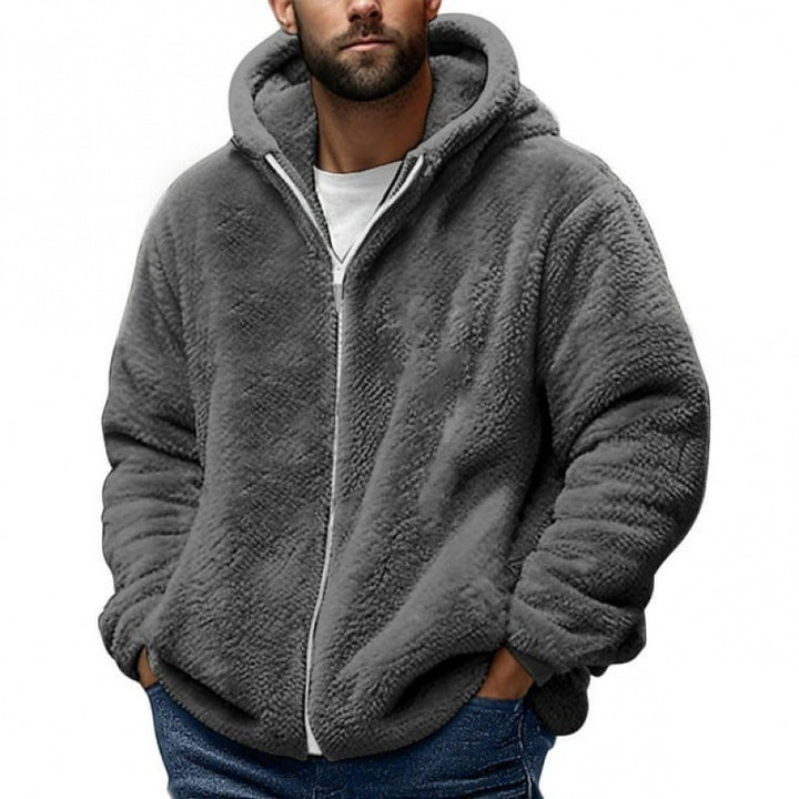 Herren Kuschelige Teddy-Fleece-Kapuzenjacke mit Reißverschluss und Oversize-Passform Drune