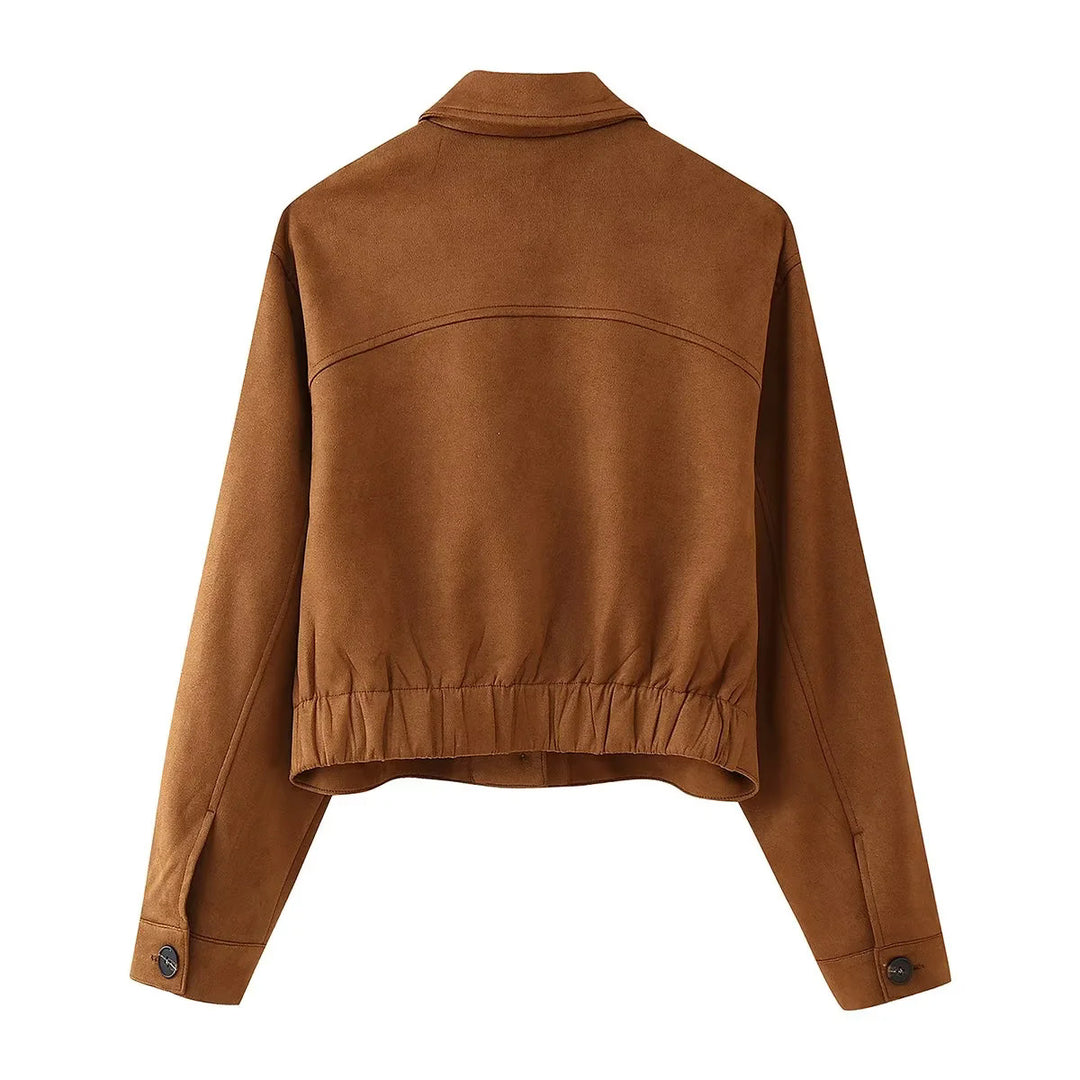 Damen nan kurze Carcoat-Jacke aus Veloursimitat mit Hemdkragen und aufgesetzten Taschen Drune