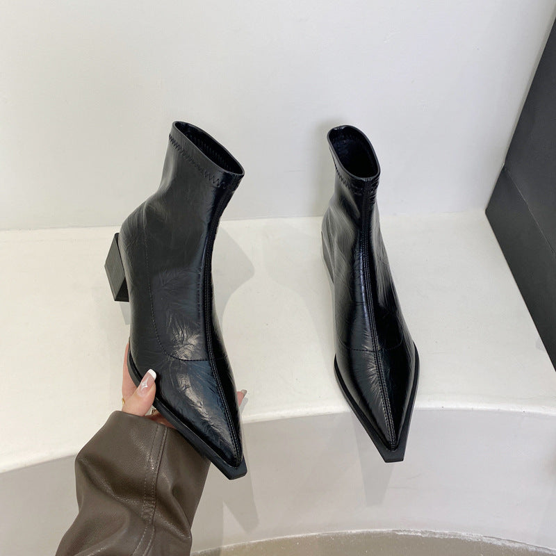 Damen Ankle Boots mit spitzer Zehenpartie und elegantem Blockabsatz Drune
