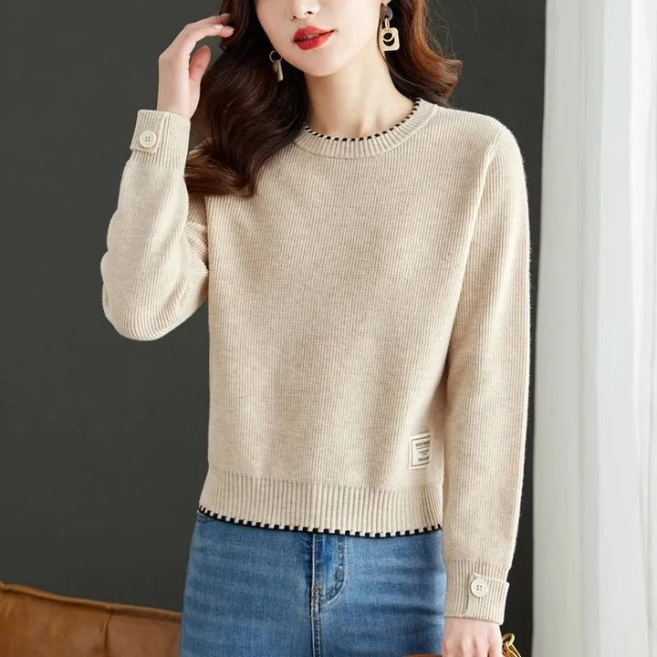 Damen eleganter Strickpullover mit feiner Ribstruktur und modischen Knöpfen Drune