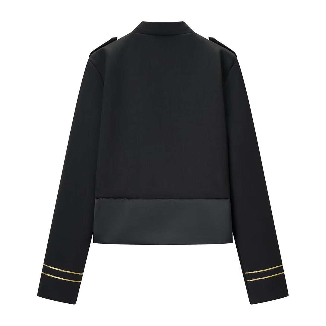 Damen Militärisch inspirierte Kurzjacke mit Goldkordel‑Applikation und Stehkragen Drune