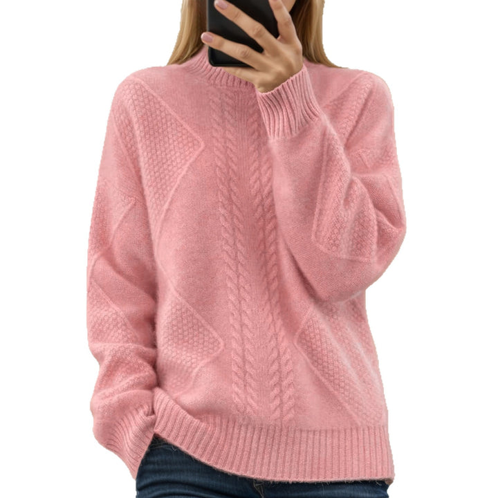 Damen nan strukturierter Oversize-Strickpullover mit Stehkragen und Rippbündchen Drune