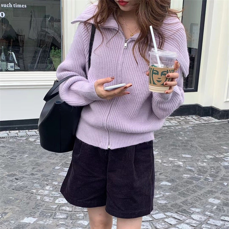 Damen Strickpullover mit hochgeschlossenem Kragen und Reißverschluss Drune