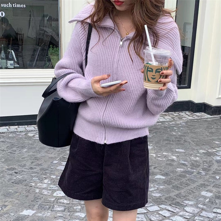 Damen Strickpullover mit hochgeschlossenem Kragen und Reißverschluss Drune