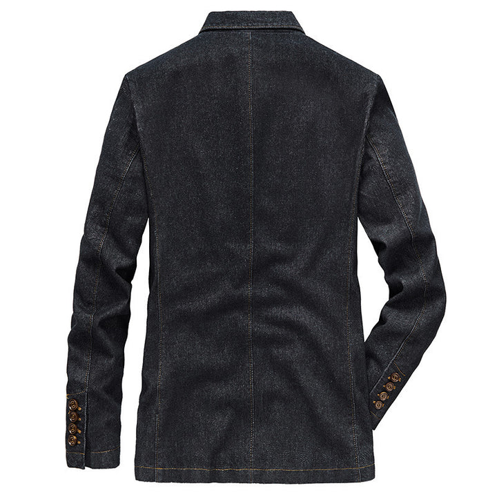 Herren Jeansblazer im Sakko-Stil mit aufgesetzten Taschen und Kontrastnähten Drune