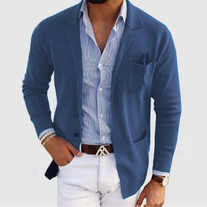 Herren eleganter feiner Strickblazer mit praktischen Taschen Drune