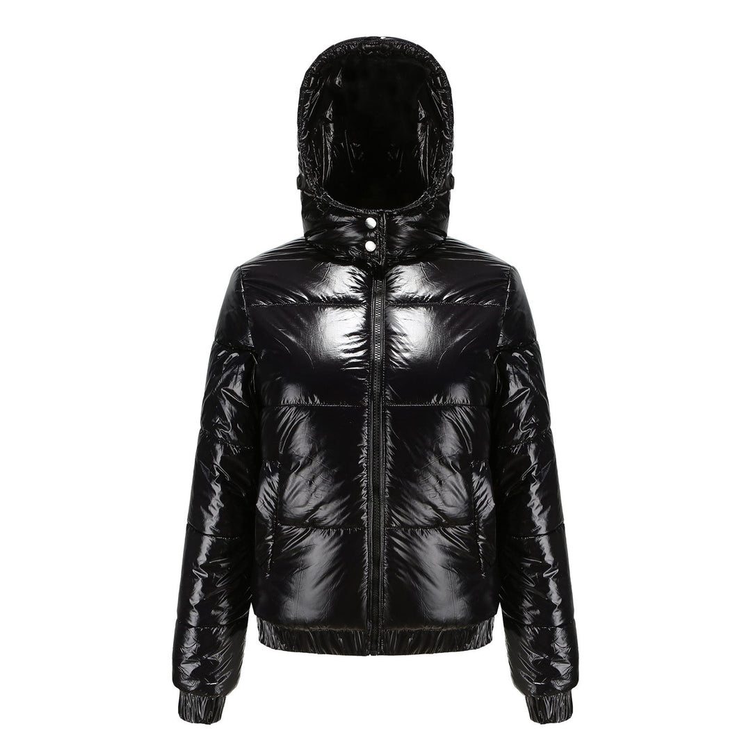 Damen Hochglänzende Steppjacke mit abnehmbarer Kapuze Drune