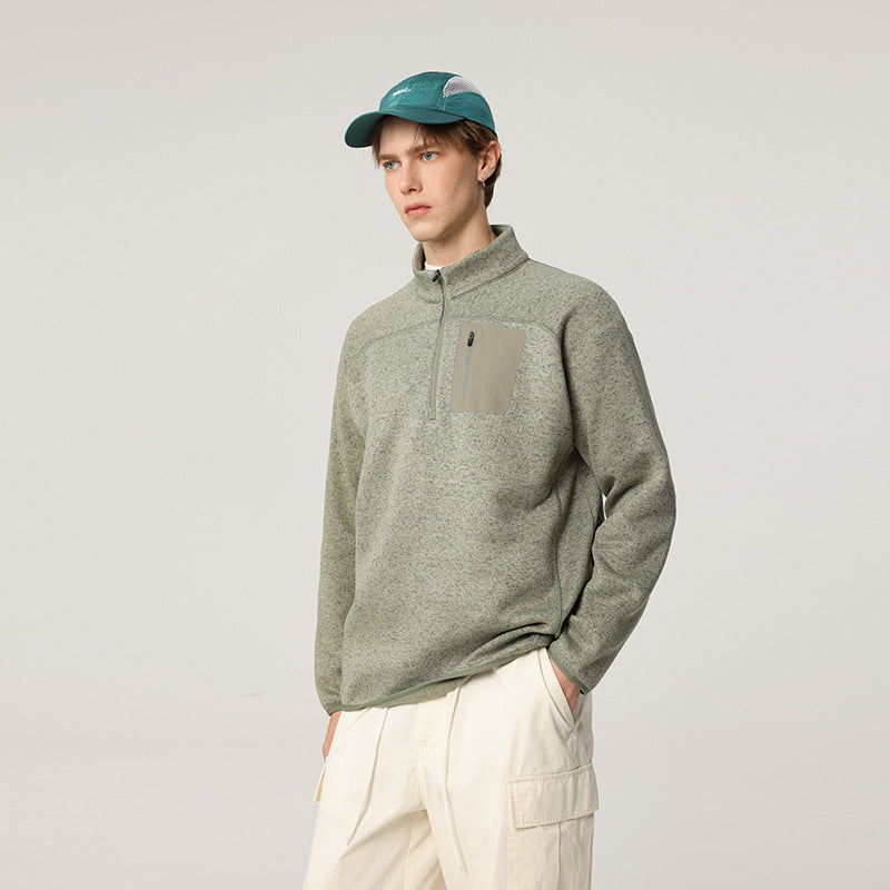 Herren Halbzip-Fleecepullover mit Brustreißverschlusstasche und Stehkragen Drune