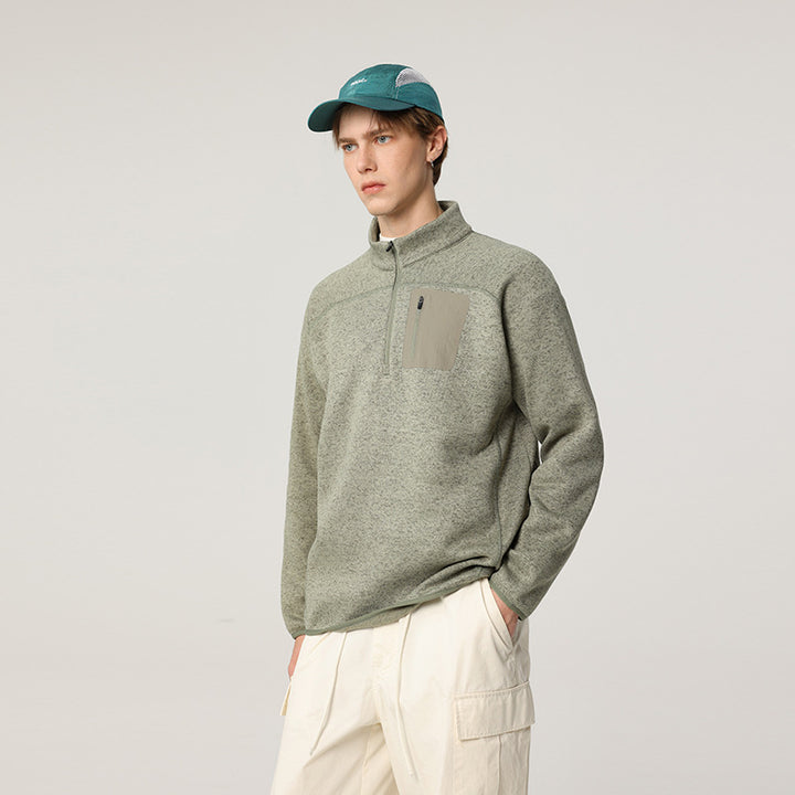 Herren Halbzip-Fleecepullover mit Brustreißverschlusstasche und Stehkragen Drune