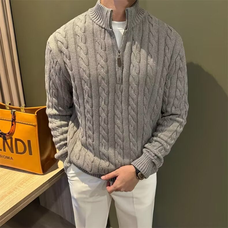 Herren Grobstrickpullover mit hohem Kragen und Reißverschluss Drune