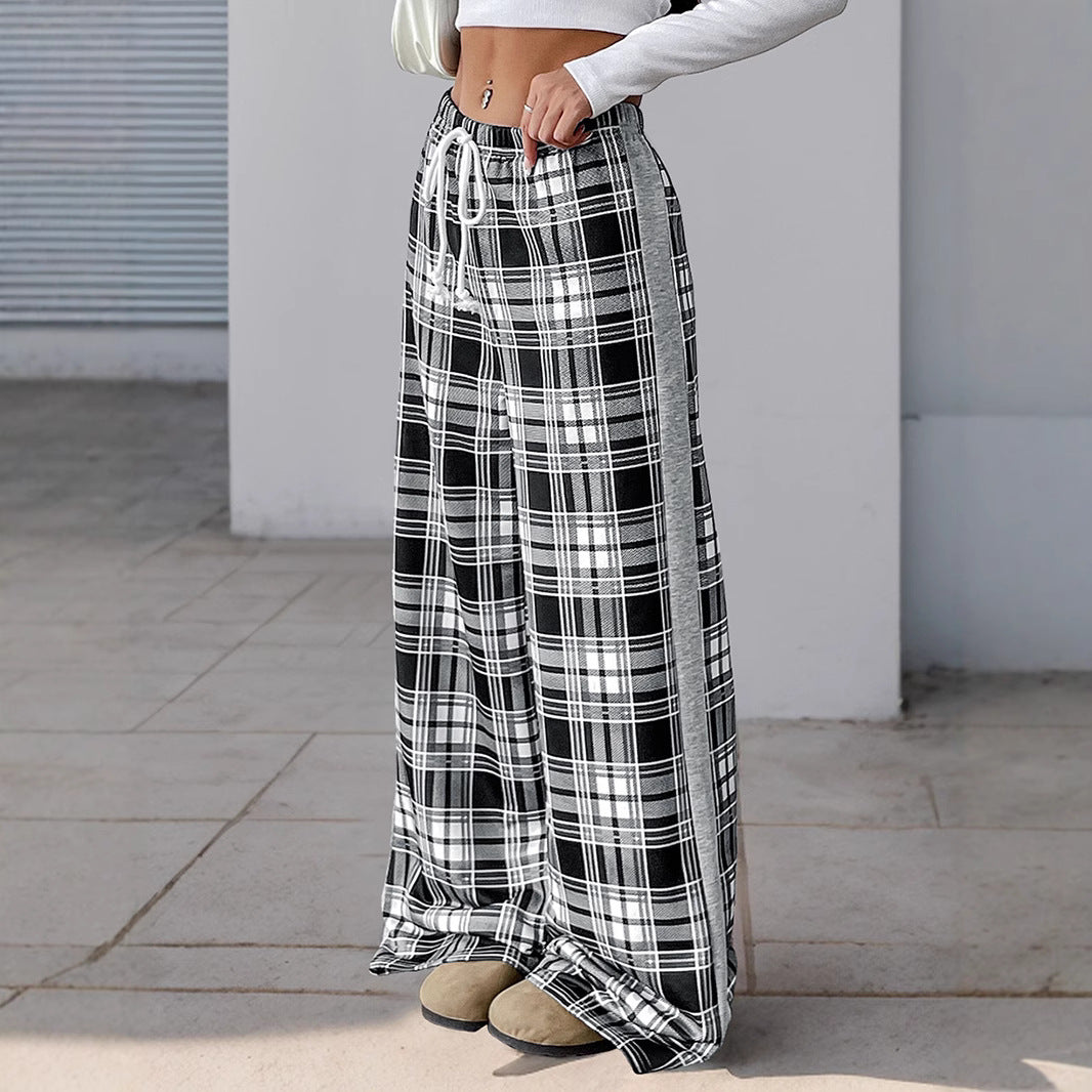 Damen Lässige Karierte Palazzo-Hose Drune