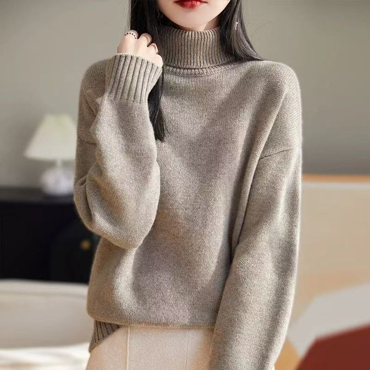 Damen Grobstrickpullover mit hohem Kragen und weichem Material Drune