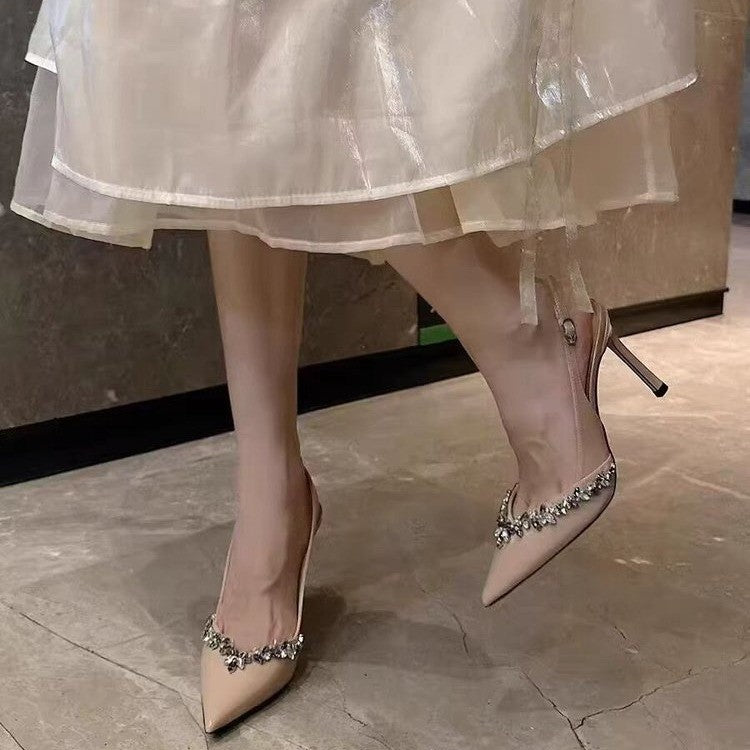 Damen Slingback‑Pumps mit spitzer Zehenform, verstellbarem Fersenriemen und Kristallbesatz Drune
