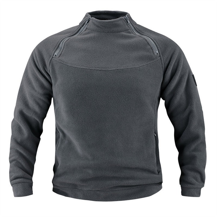 Herren taktischer Fleece-Pullover mit Schulterreißverschlüssen, Kinnschutz und Klettpanel Drune