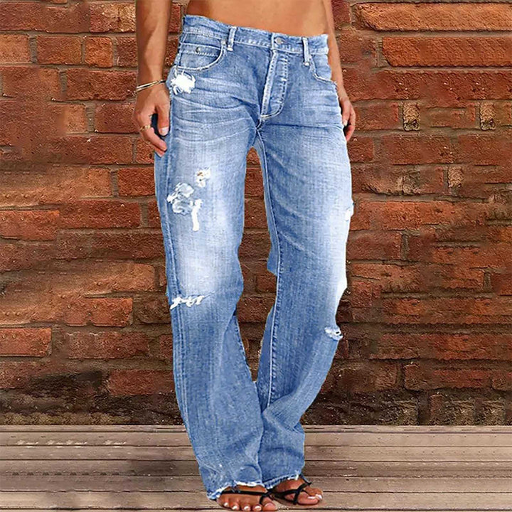 Damen nan weite zerrissene Jeans mit hoher Taille Relaxed Fit und ausgefranstem Saum Drune