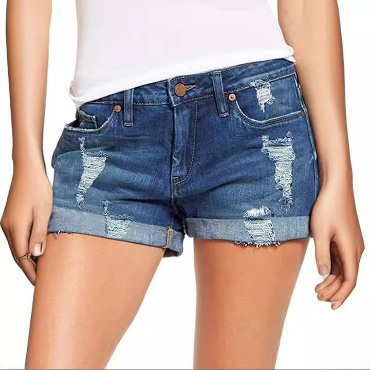 Damen Destroyed Denim-Shorts im lässigen Freizeitstil Drune