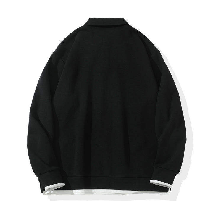 Unisex Oversize-Poloshirt-Sweatshirt mit Halbknopfleiste und Layering-Effekt Drune