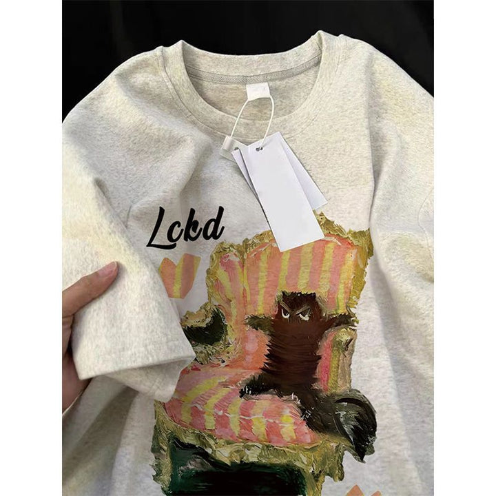 Damen Sweatshirt mit humorvollem Katzendesign Drune
