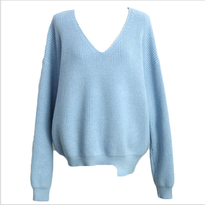 Damen lässiger V-Ausschnitt Pullover mit breiten Ärmeln und strukturierter Textur Drune