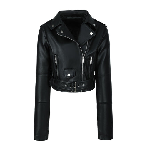 Damen Modische Bikerjacke mit Gürtel Drune
