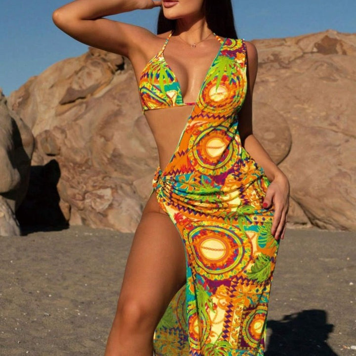 Damen Bikiniset mit Leopardmuster und transparentem Cover-Up Drune