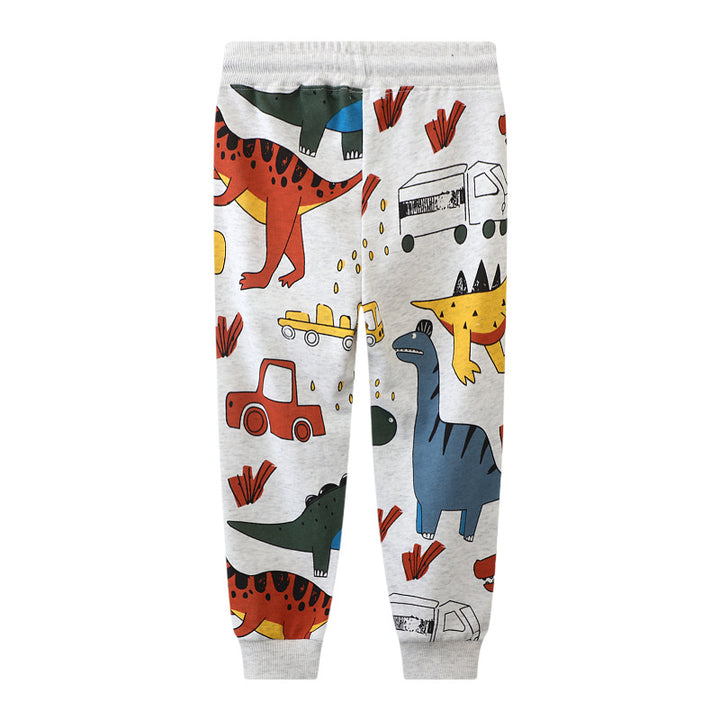 Jungen Jogginghose mit buntem Dinosaurier- und Fahrzeug-Design Drune