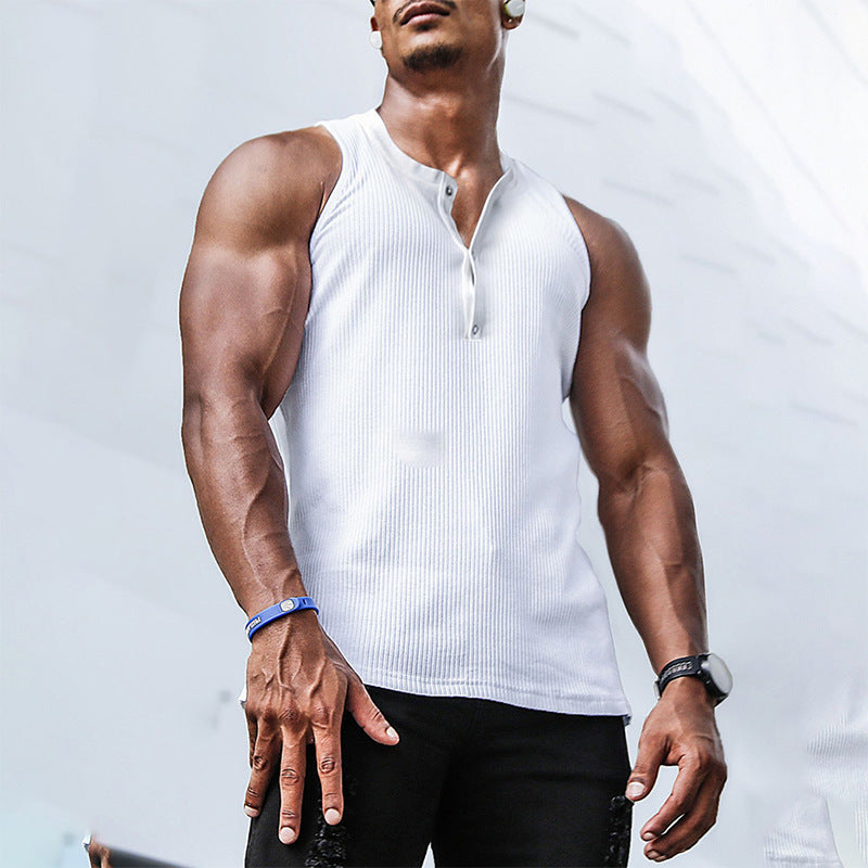 Herren Ärmelloses Sport-Tanktop mit Knopfleiste und atmungsaktivem Gewebe Drune