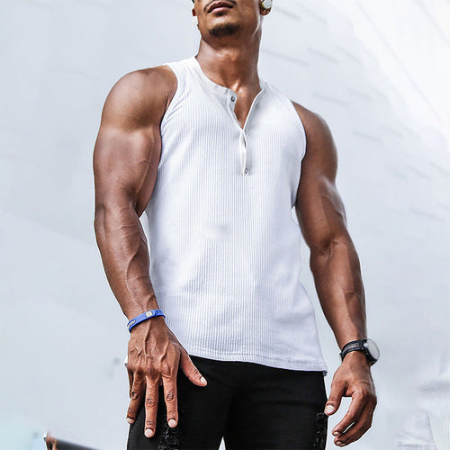 Herren Ärmelloses Sport-Tanktop mit Knopfleiste und atmungsaktivem Gewebe Drune