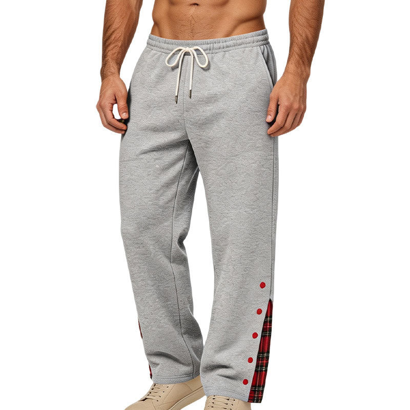 Herren weite Jogginghose mit Karobesatz und Druckknopf-Detail Drune
