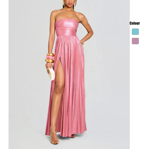 Damen Glamouröses Abendkleid mit Hochgeschlitzt und Plissee-Details Drune