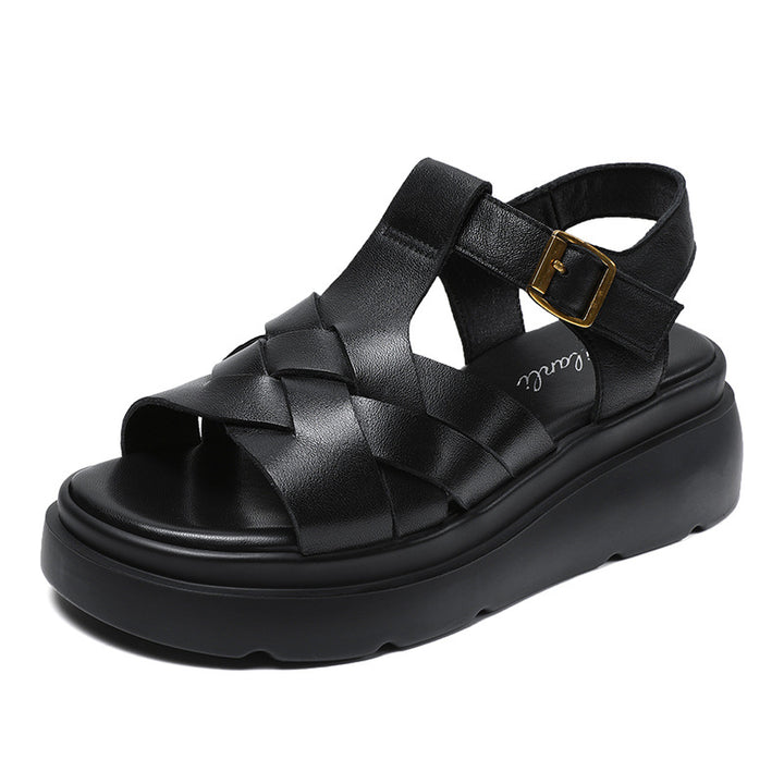 Damen Stilvolle Geflochtene Plateau Sandalen Drune