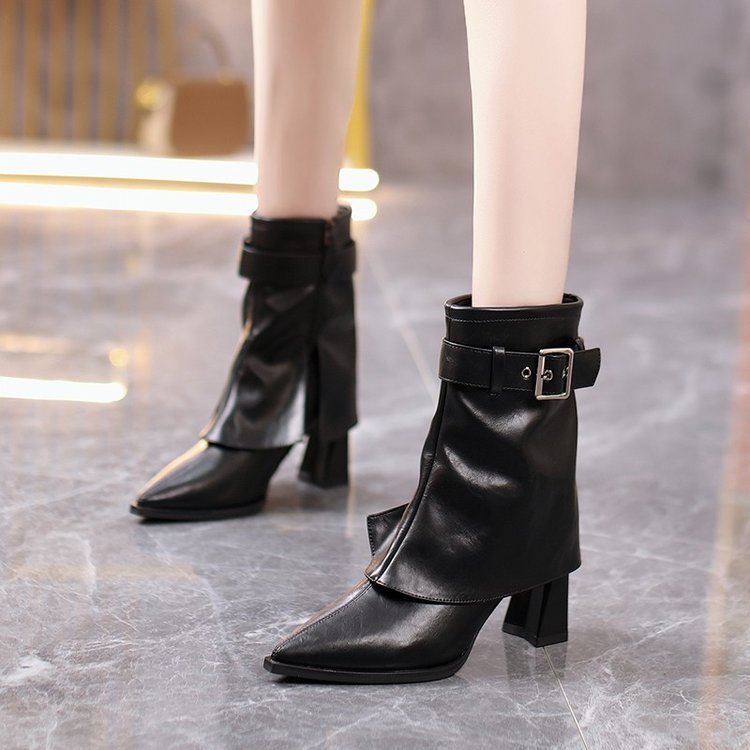 Damen Modische Stiefeletten mit elegantem Bund und Blockabsatz Drune