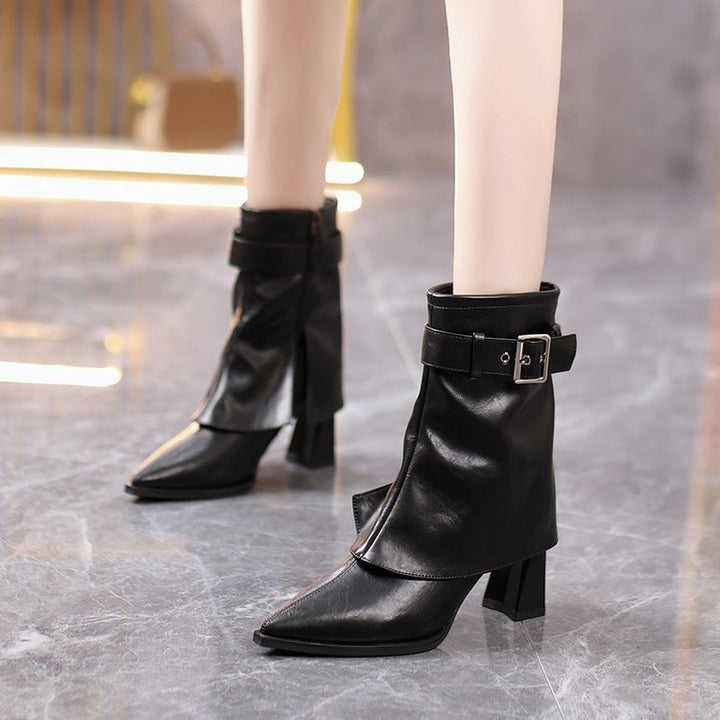 Damen Modische Stiefeletten mit elegantem Bund und Blockabsatz Drune