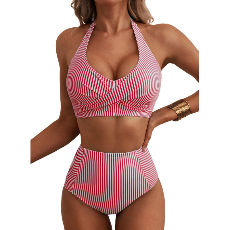 Damen Hochbundiger Streifen-Bikini Drune