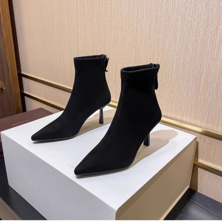 Damen Modische spitze Stiefeletten mit hohem Absatz Drune