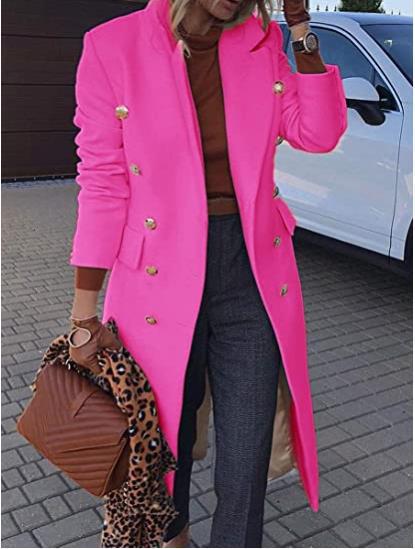 Damen Eleganter Langmantel mit doppelter Knopfreihe und goldenen Akzenten Drune