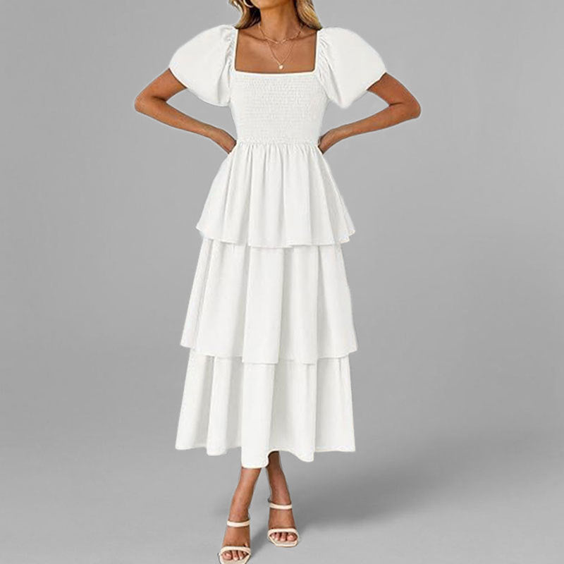 Damen Maxikleid mit bezauberndem Stufen-Look und Puffärmeln Drune