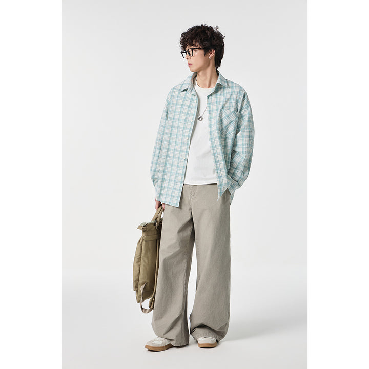 Unisex Oversize Karo-Hemdjacke aus leichter Baumwollmischung mit aufgesetzter Brusttasche Drune