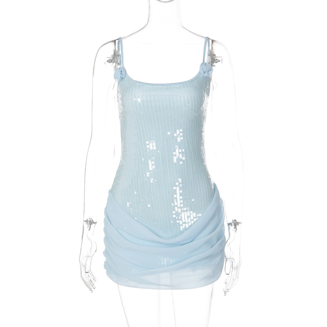 Damen Elegantes Minikleid mit Pailletten und Raffungen Drune