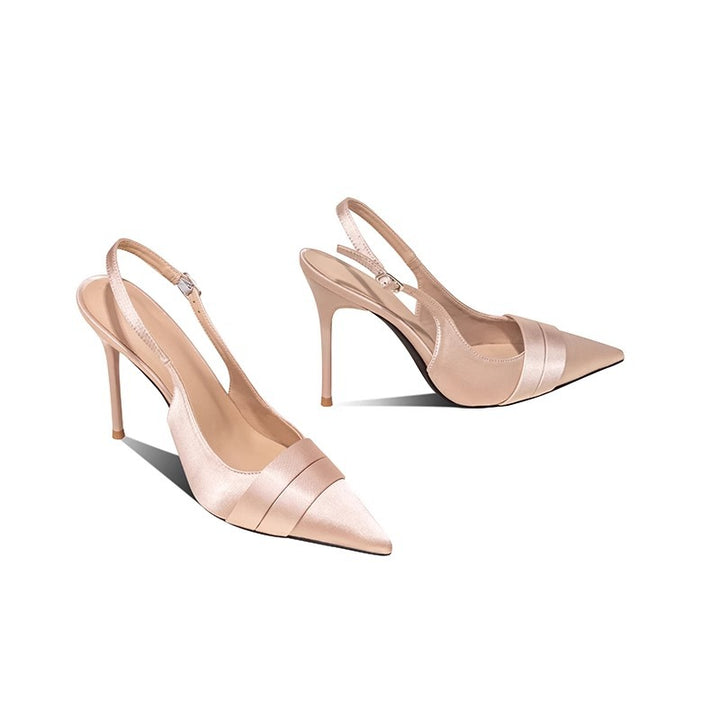 Damen Elegante Slingback‑Pumps mit spitzer Zehenpartie, Leder‑Velours‑Mix und feinem Fesselriemen Drune