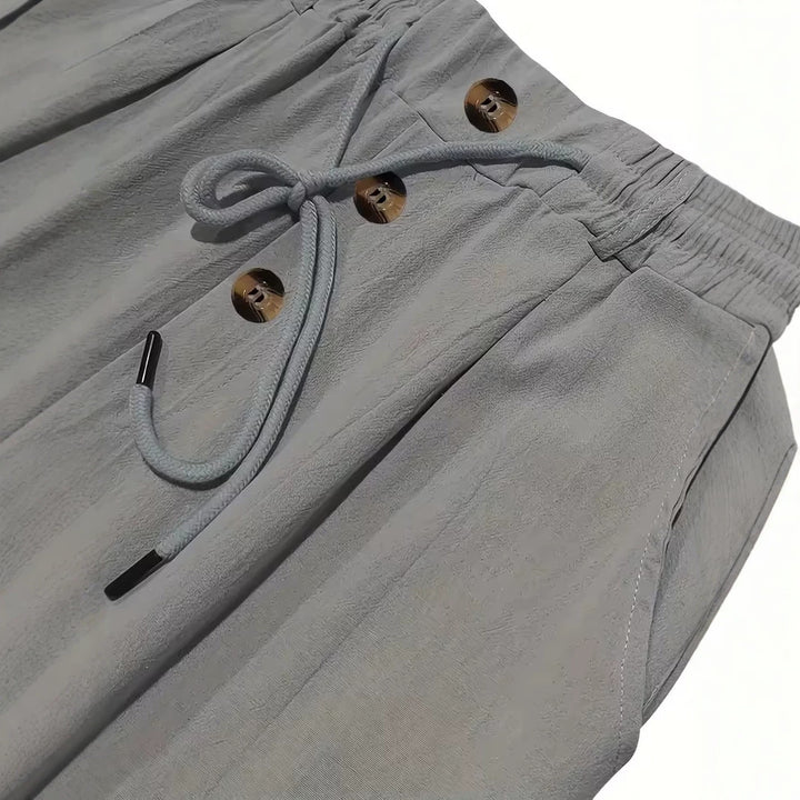 Herren Bequeme Strandhose mit Kordelzug und Holzknöpfen Drune