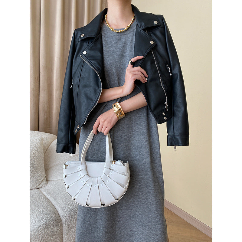 Damen Kunstleder Bikerjacke mit asymmetrischem Reißverschluss Drune