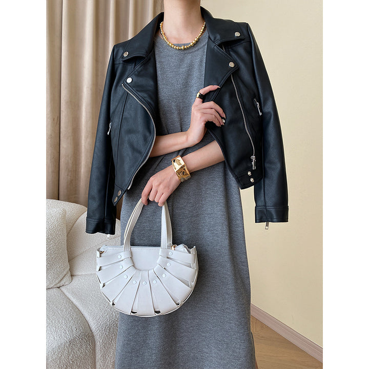 Damen Kunstleder Bikerjacke mit asymmetrischem Reißverschluss Drune