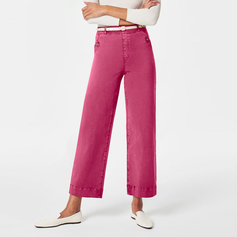Damen Weite High-Waist Hose mit modischen Knopfdetails Drune