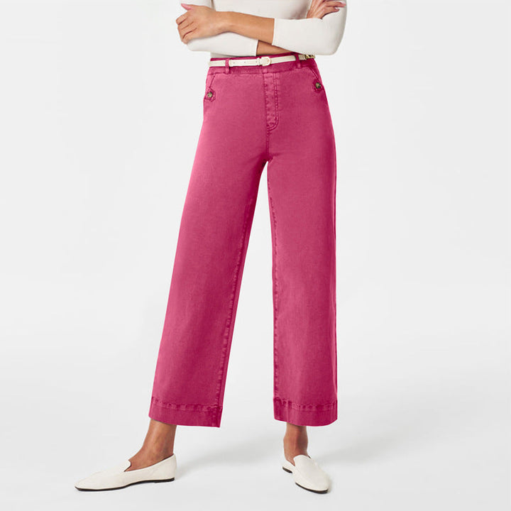 Damen Weite High-Waist Hose mit modischen Knopfdetails Drune