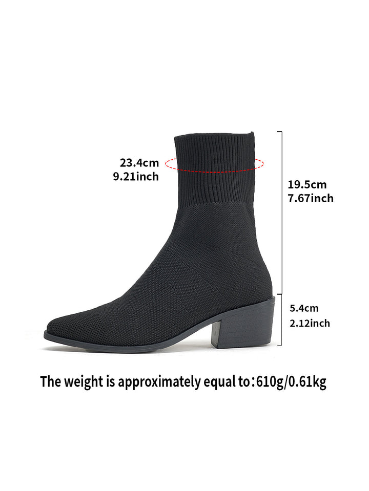 Damen Strick-Stiefelette mit sockenhaftem Schaft und mittelhohem Blockabsatz Drune