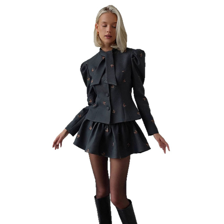 Damen Blazer-Kleid mit voluminösen Puffärmeln und eleganter Schleifenapplikation Drune