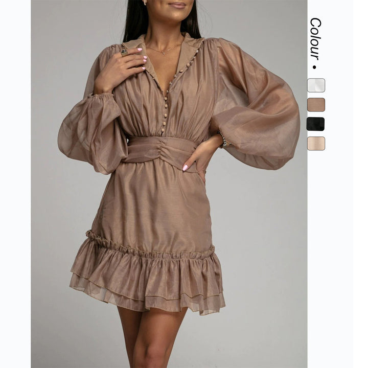 Damen Minikleid mit voluminösen Ärmeln und raffiniertem Rüschendesign Drune