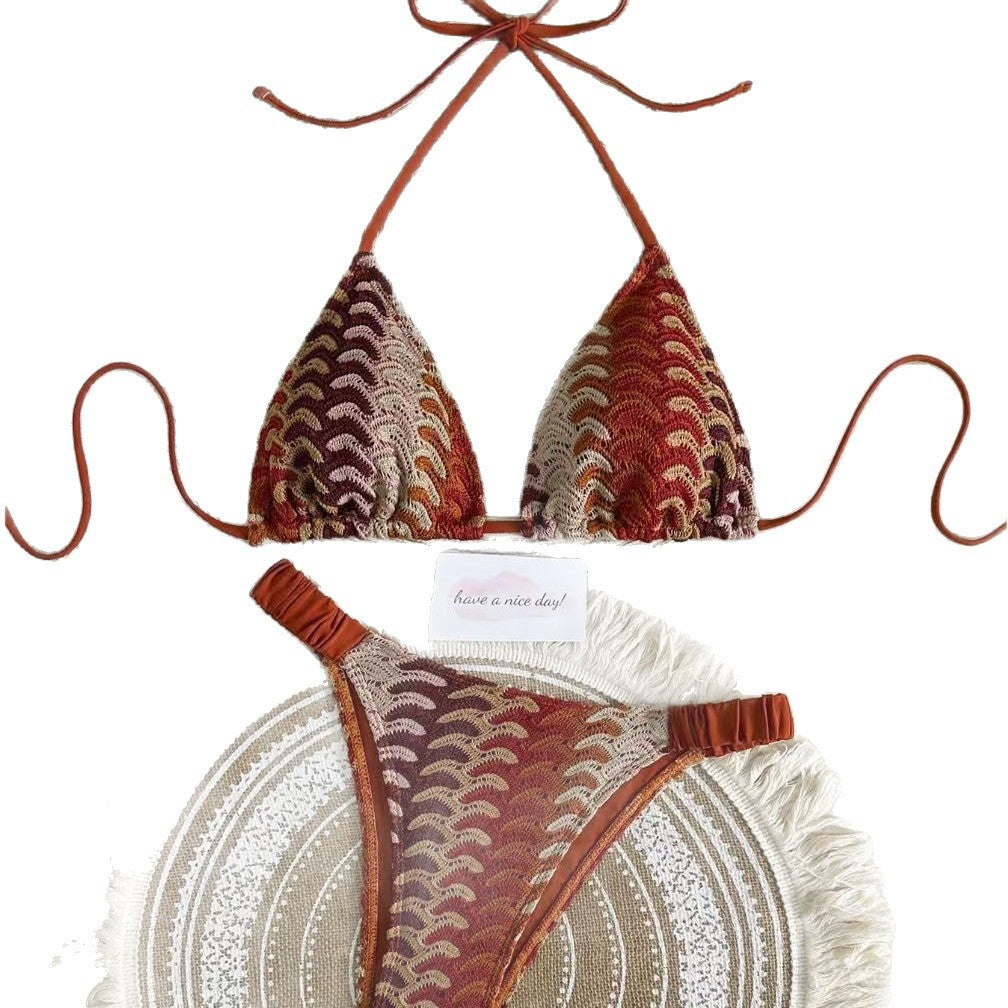 Damen Triangel-Bikini mit buntem Häkelmuster Drune